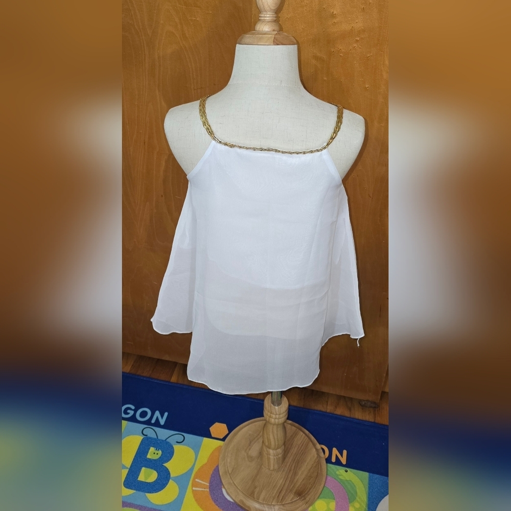 Girls SZ 2 White TOP w/ Gold Braided Neckline Sleeveless / NEW - Picture 4 of 10